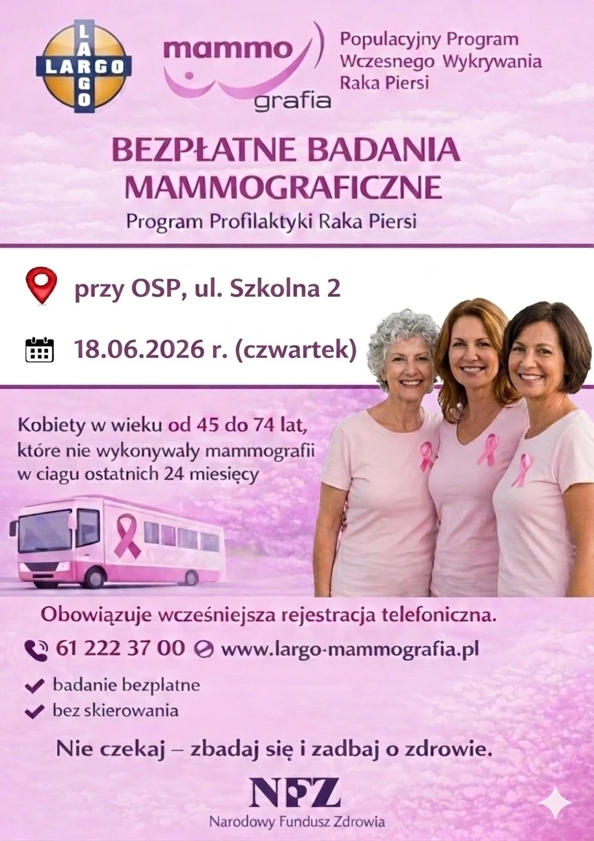 Bezpłatne badania mammograficzne w Bojanowie – 18 czerwca 2026