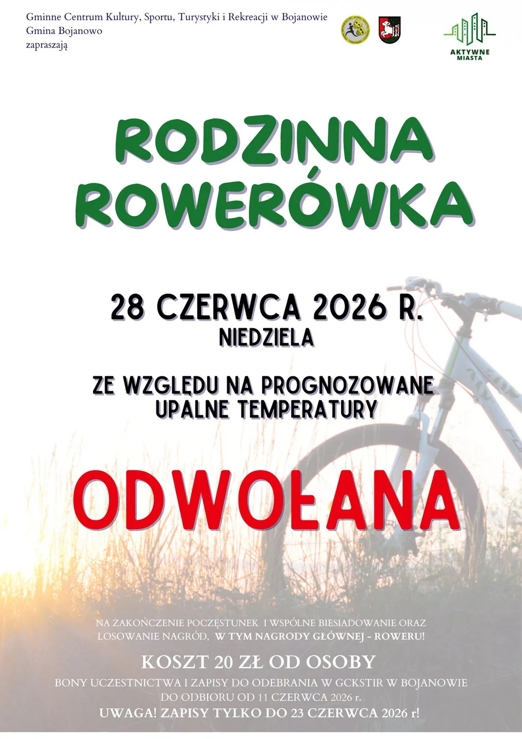 Rodzinna Rowerówka odwołana. Powodem ekstremalne upały
