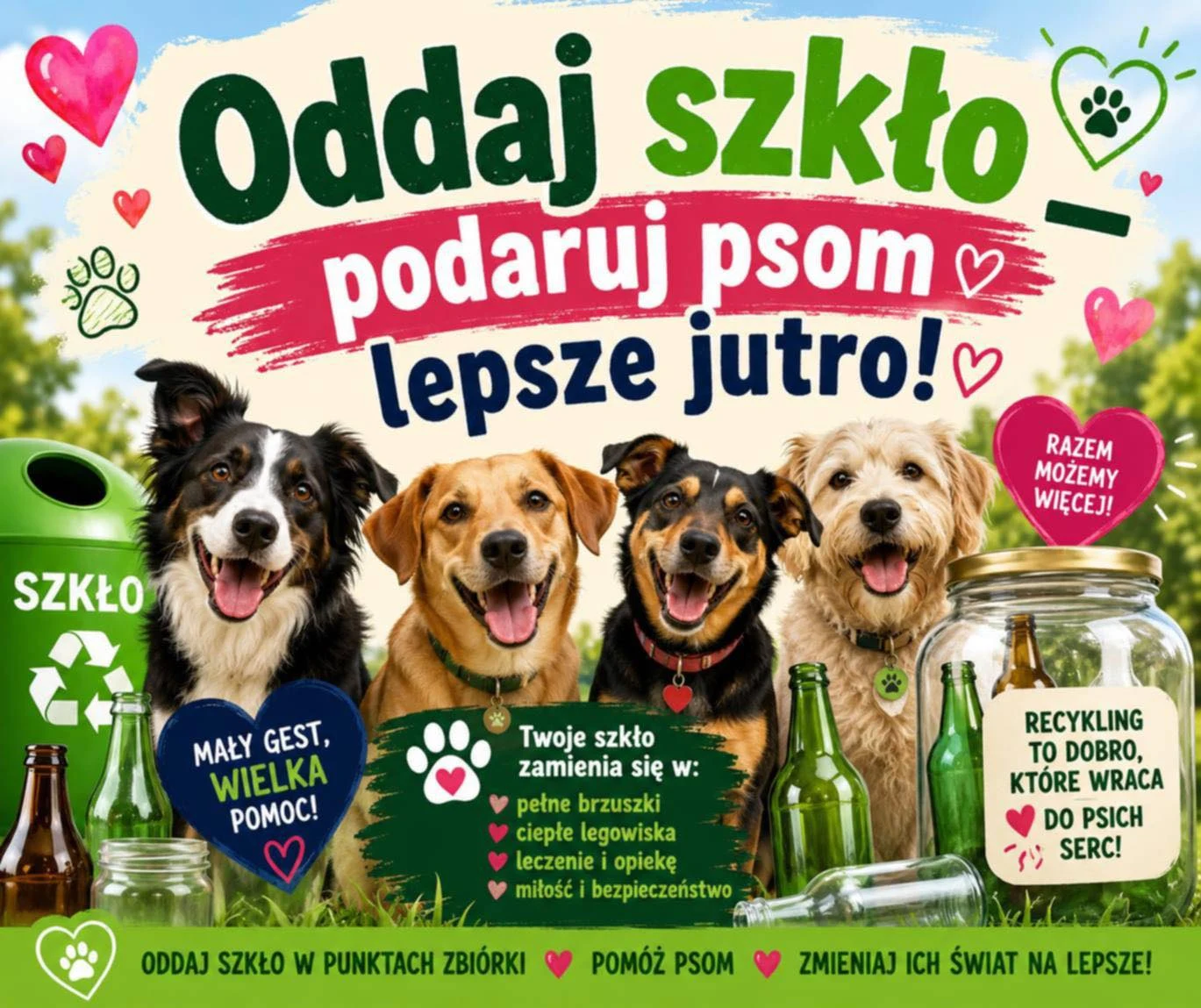 Zbiórka białego szkła dla psiego przytuliska w Poniecu