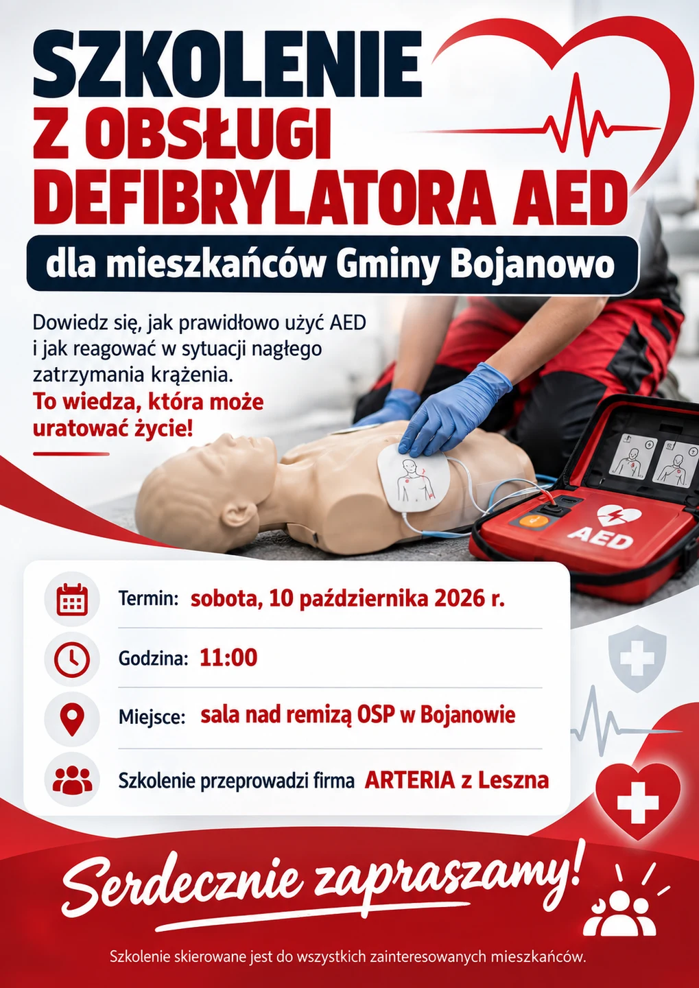 Bezpłatne szkolenie z obsługi defibrylatora AED dla mieszkańców Gminy Bojanowo